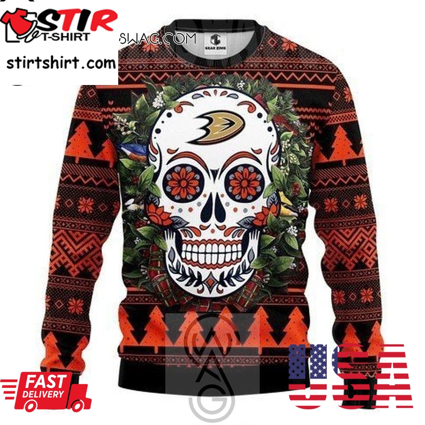 Anaheim Ducks Sugar Skull Holiday Party Ugly Christmas Sweater