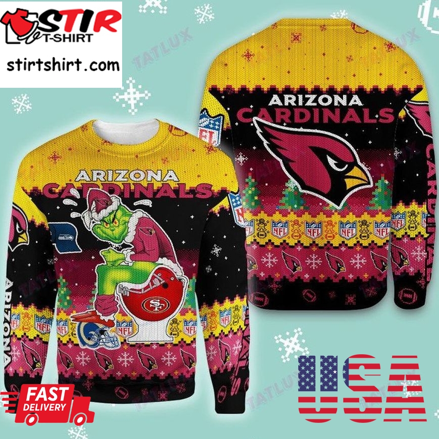 Arizona Cardinals Grinch Toilet 3D Ugly Christmas Sweater