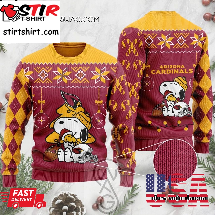 Arizona Cardinals The Peanuts Charlie Brown And Snoopy Holiday Party Ugly Christmas Sweater