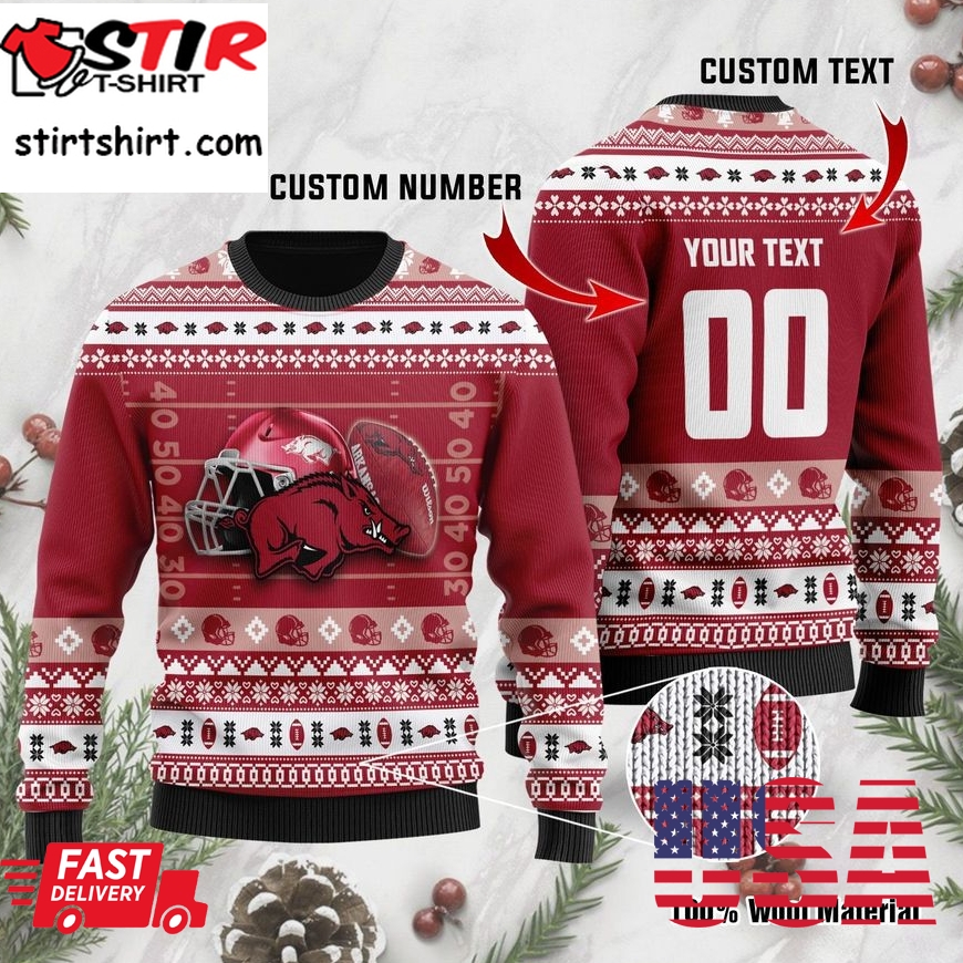 Arkansas Razorbacks Custom Name _ Number Personalized Ugly Christmas Sweater, Ugly Sweater, Christmas Sweaters, Hoodie, Sweatshirt, Sweater