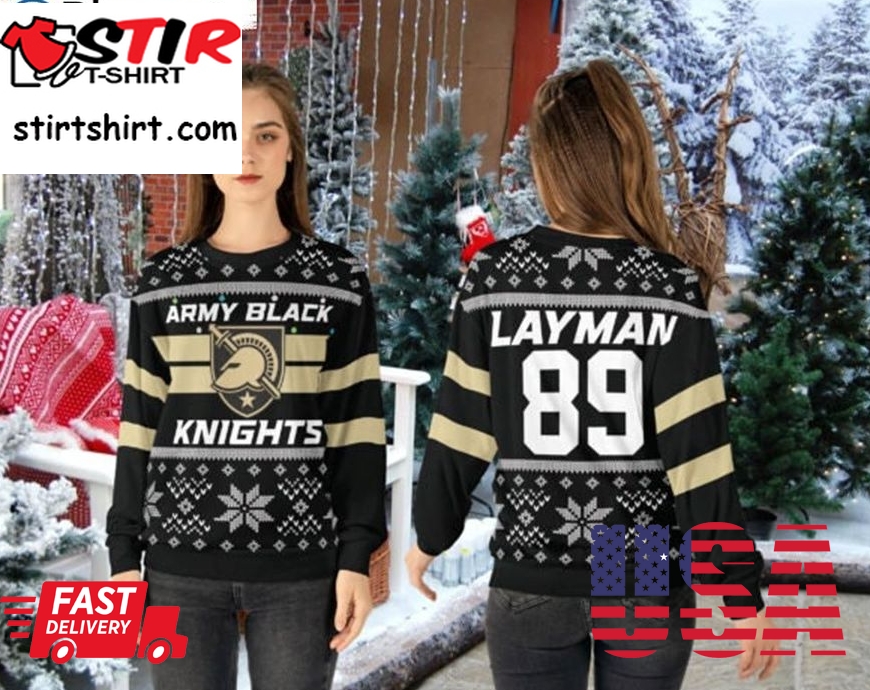 Army Black Knights Chrismas Sweater Custom Name And Number