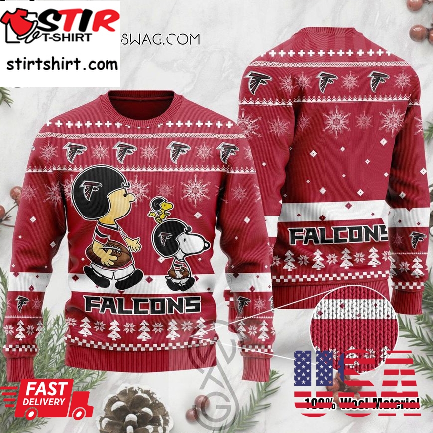 Atlanta Falcons The Peanuts Charlie Brown And Snoopy Holiday Party Ugly Christmas Sweater