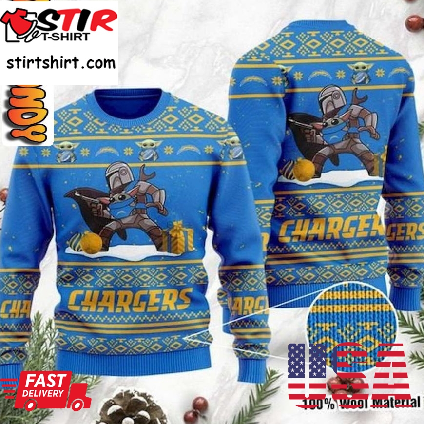 Baby Yoda Boba Fett Los Angeles Chargers Ugly Christmas Sweater