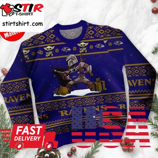 Baby Yoda Boba Fett The Mandalorian Baltimore Ravens Ugly Christmas Sweater Sweatshirt