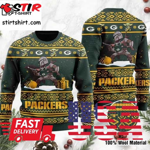 Baby Yoda Boba Fett The Mandalorian Green Bay Packers Ugly Christmas Sweater
