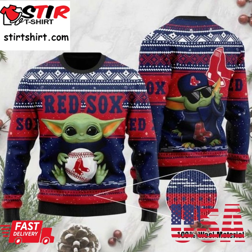 Baby Yoda Boston Red Sox Ugly Christmas Sweater