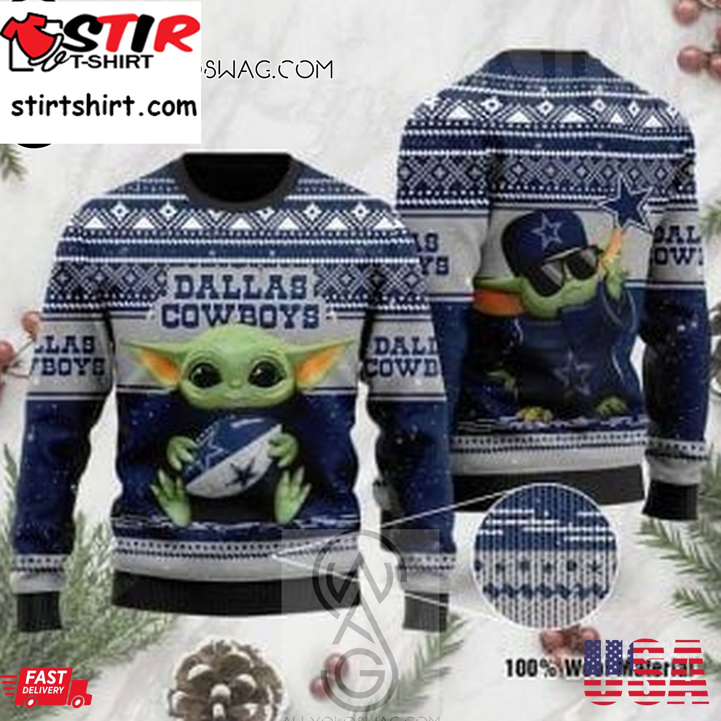 Baby Yoda Dallas Cowboys Holiday Party Ugly Christmas Sweater