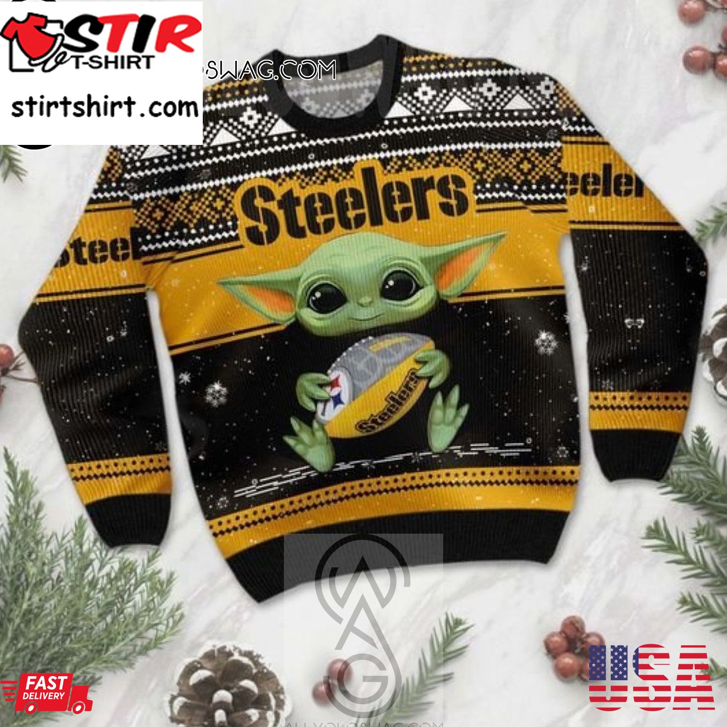 Baby Yoda Pittsburgh Steelers Christmas For Fans Holiday Party Ugly Christmas Sweater