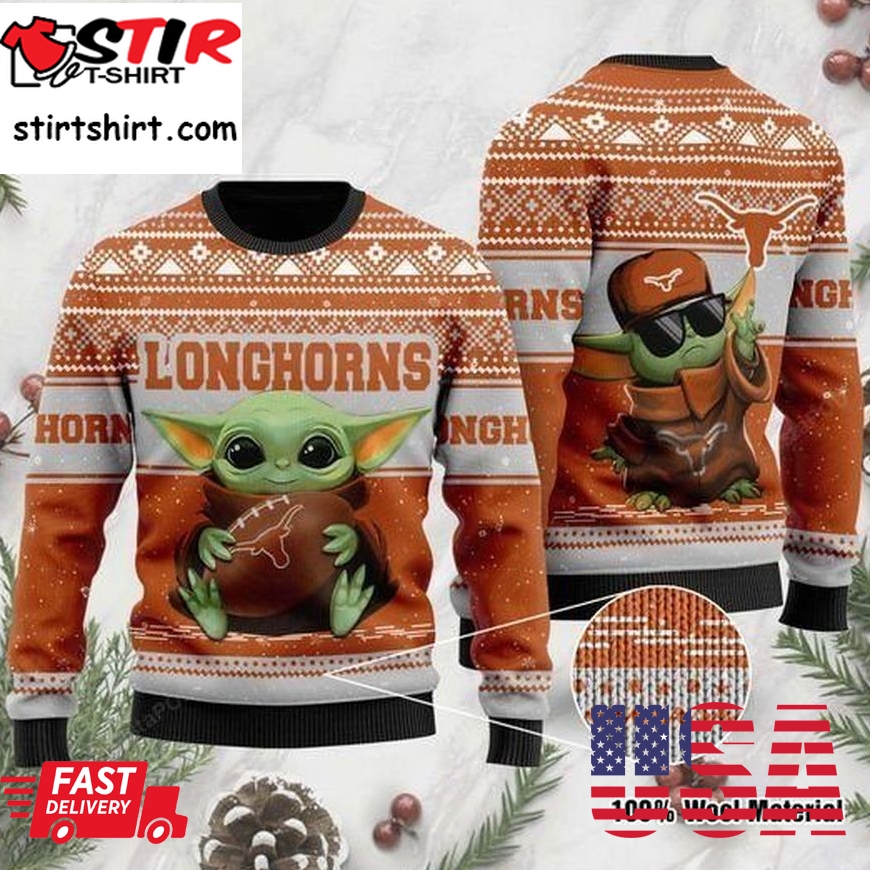 Baby Yoda Texas Longhorns Ugly Christmas Sweater, All Over Print Sweatshirt, Ugly Sweater, Christmas Sweaters, Hoodie, Sweater