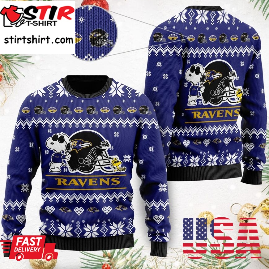 Baltimore Ravens Cute The Snoopy Show Football Helmet 3D All Over Print Ugly Christmas Sweater, Christmas Sweaters, Hoodie, Sweatshirt, Sweater