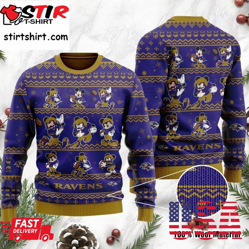 Baltimore Ravens Mickey Mouse Holiday Party Ugly Christmas Sweater Ugly