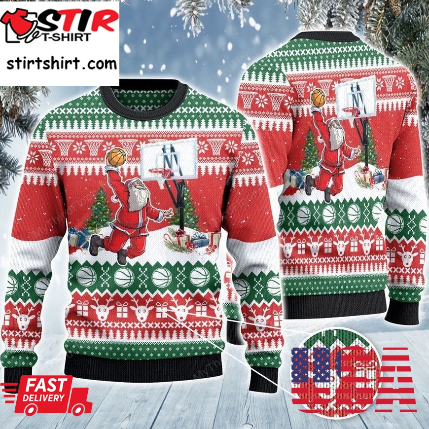 Basketball Lovers Gift Santa Slam Dunk Ugly Sweater