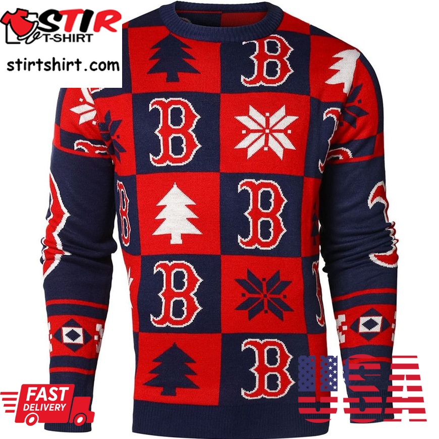 Best Boston Red Sox Patches Mlb Ugly Crew Neck Sweater By Forever Collectibles