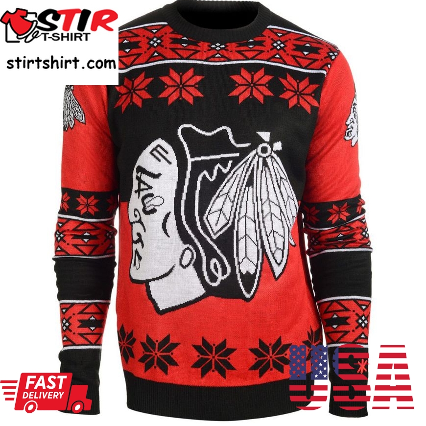 Best Chicago Blackhawks_ Chicago Blackhawks Big Logo Nhl Ugly Sweater
