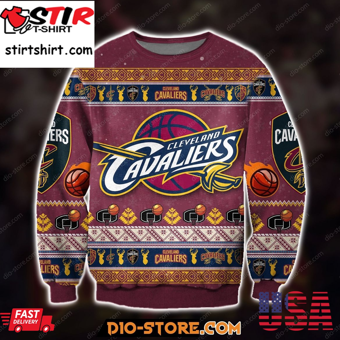 Best Cleveland Cavaliers Ugly Christmas Sweater All Over Print Sweatshirt Ugly