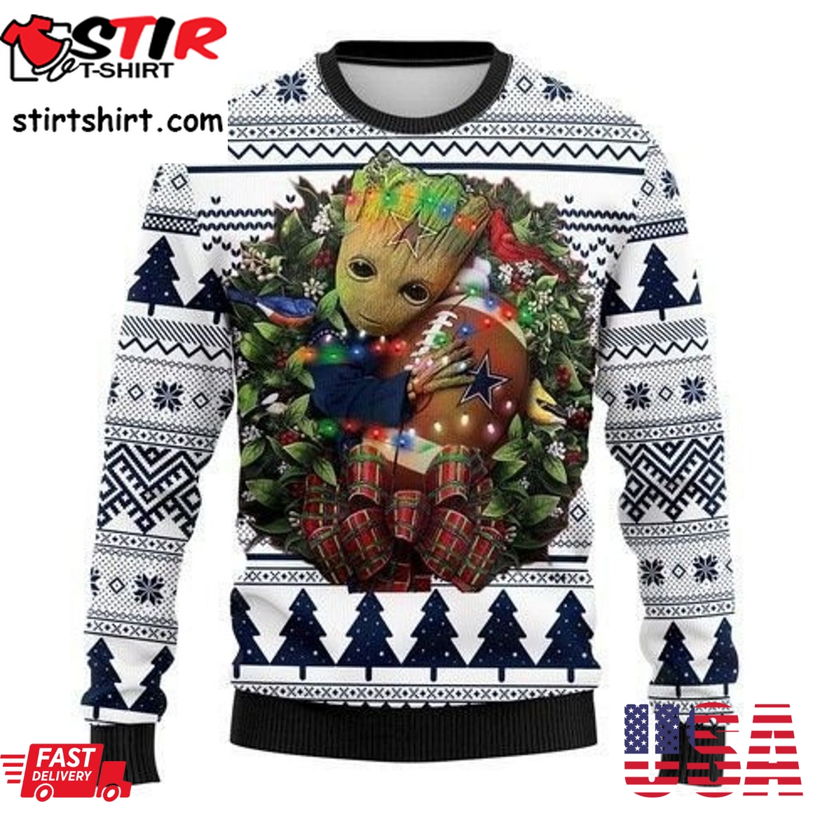 Best Dallas Cowboys Groot Hug Ugly Christmas Sweater All Over Print