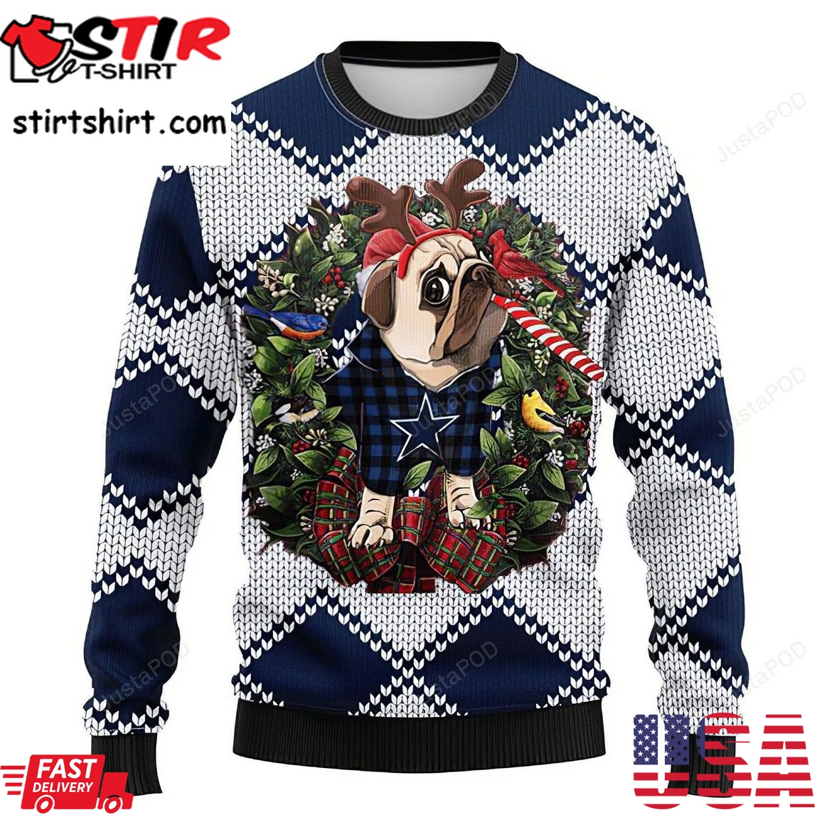 Best Dallas Cowboys Pug Dog Ugly Christmas Sweater All Over Print