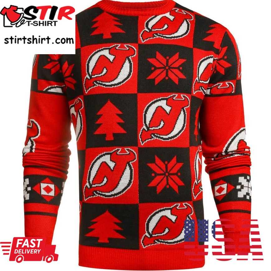 Best New Jersey Devils Patches Nhl Ugly Crew Neck Sweater By Forever Collectibles