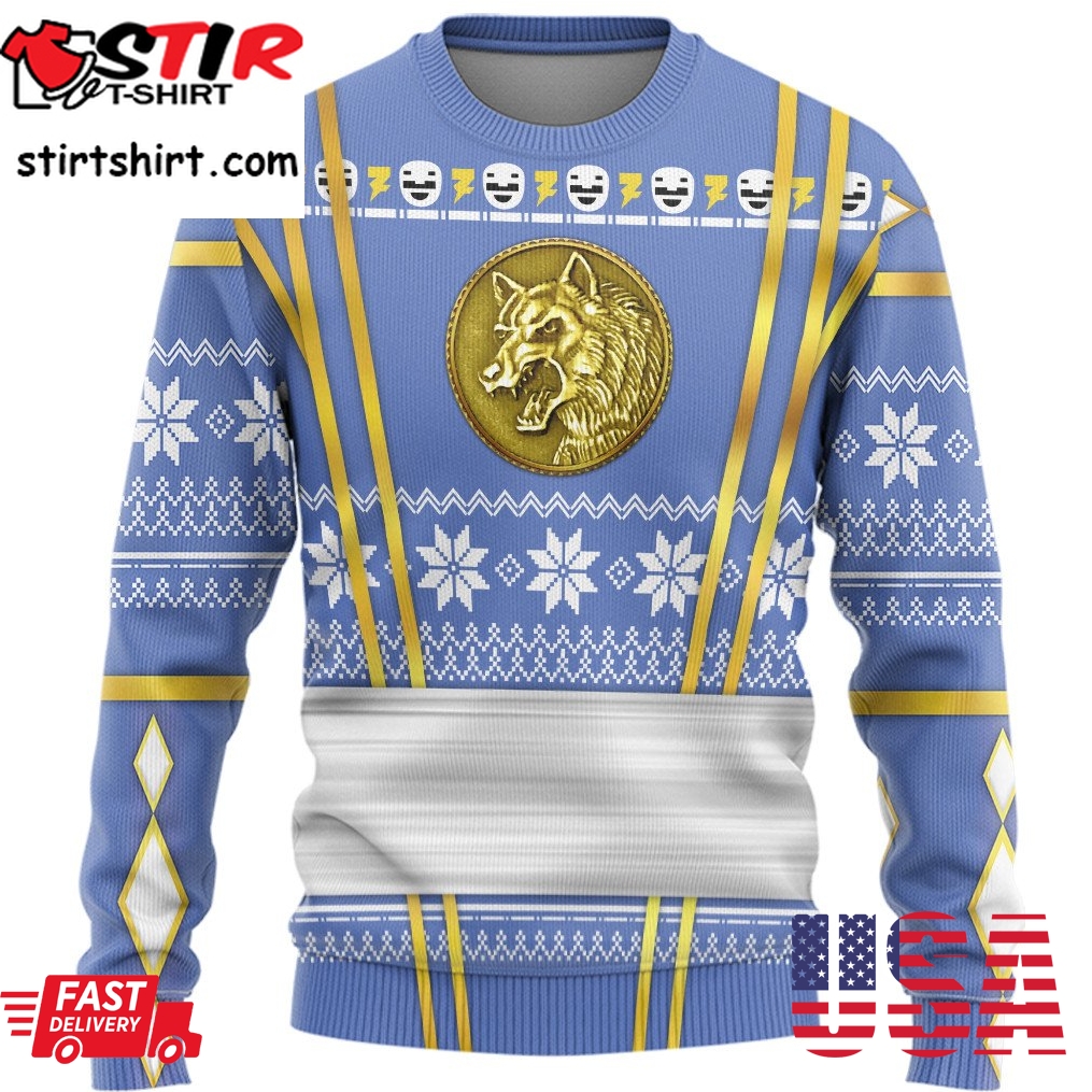 Blue Mighty Morphin Power Rangers Logo Ugly Sweater
