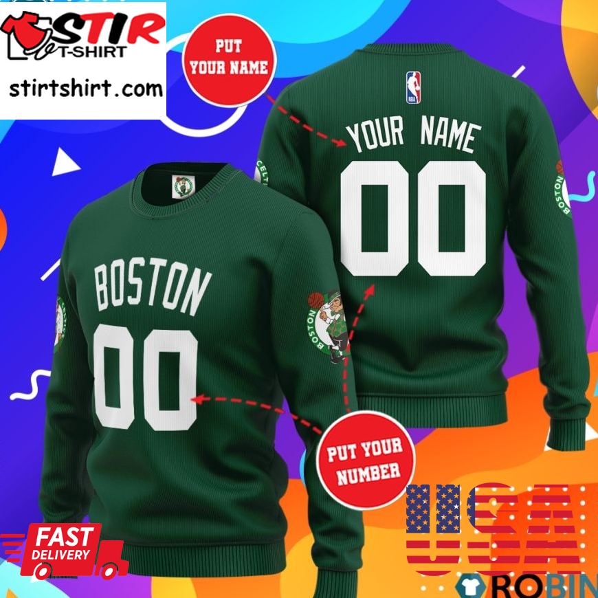 Boston Celtics Personalized All Over Print Sweater