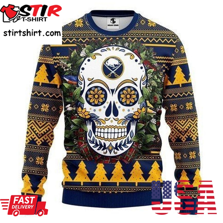 Buffalo Sabres Skull Flower Ugly Christmas Sweater All Over Print