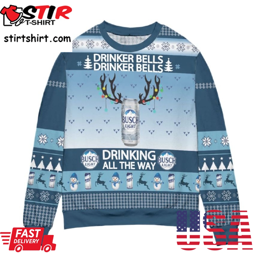 Busch Light Drinker Bells Drinking All The Way Ugly Christmas Sweater