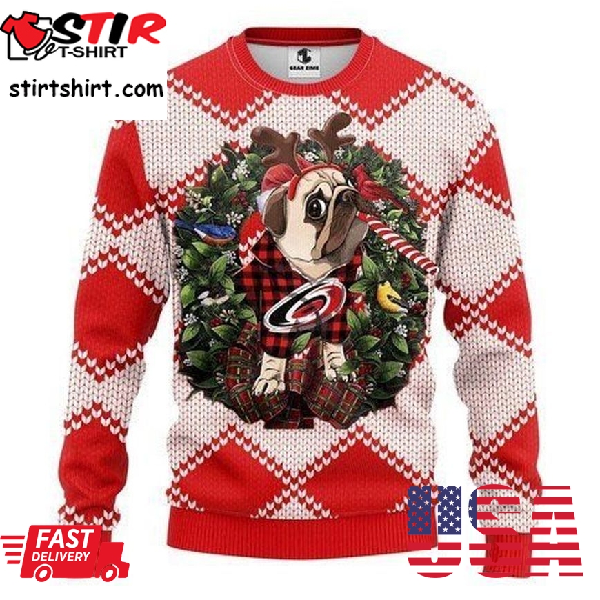 Carolina Hurricanes Pug Dog For Unisex Ugly Christmas Sweater All