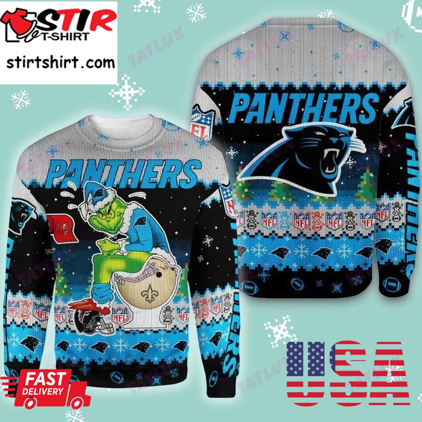 Carolina Panthers Grinch Toilet 3D Ugly Christmas Sweater