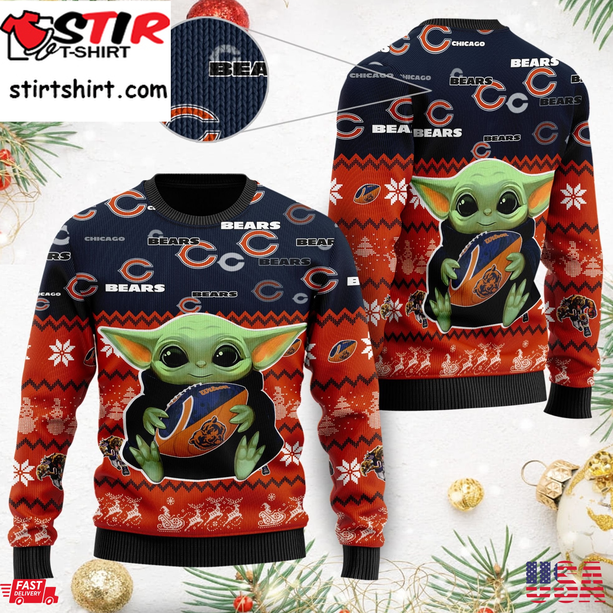 Chicago Bears Baby Yoda Shirt For American Football Fans Ugly