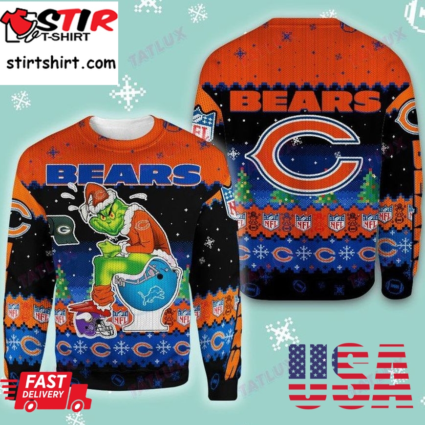 Chicago Bears Grinch Toilet 3D Ugly Christmas Sweater