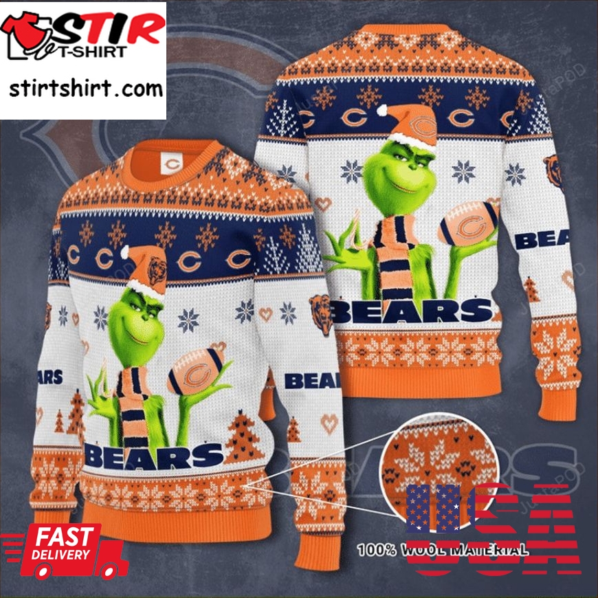 Chicago Bears Grinch Ugly Christmas Sweater, All Over Print Sweatshirt, Ugly Sweater, Christmas Sweaters, Hoodie, Sweater