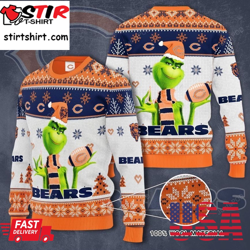 Chicago Bears The Grinch Ugly Christmas Sweater, All Over Print Sweatshirt, Ugly Sweater, Christmas Sweaters, Hoodie, Sweater
