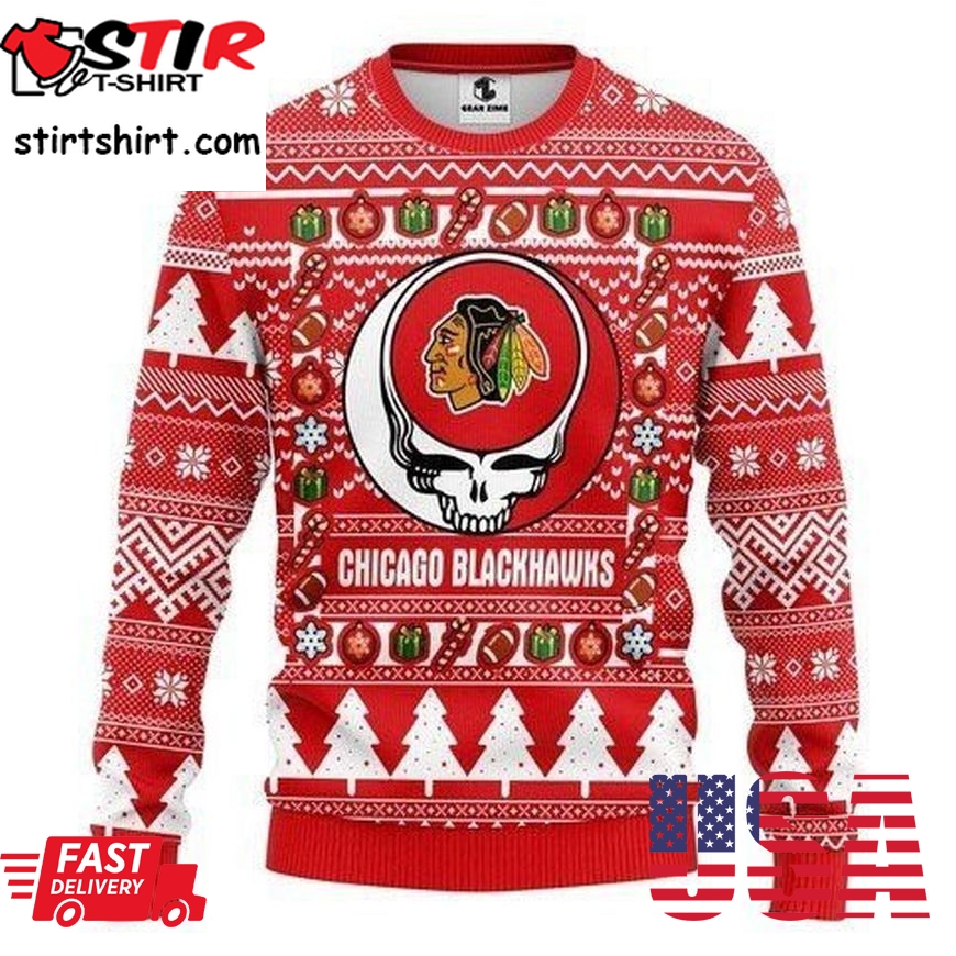 Chicago Blackhawks Grateful Dead For Unisex Ugly Christmas Sweater All