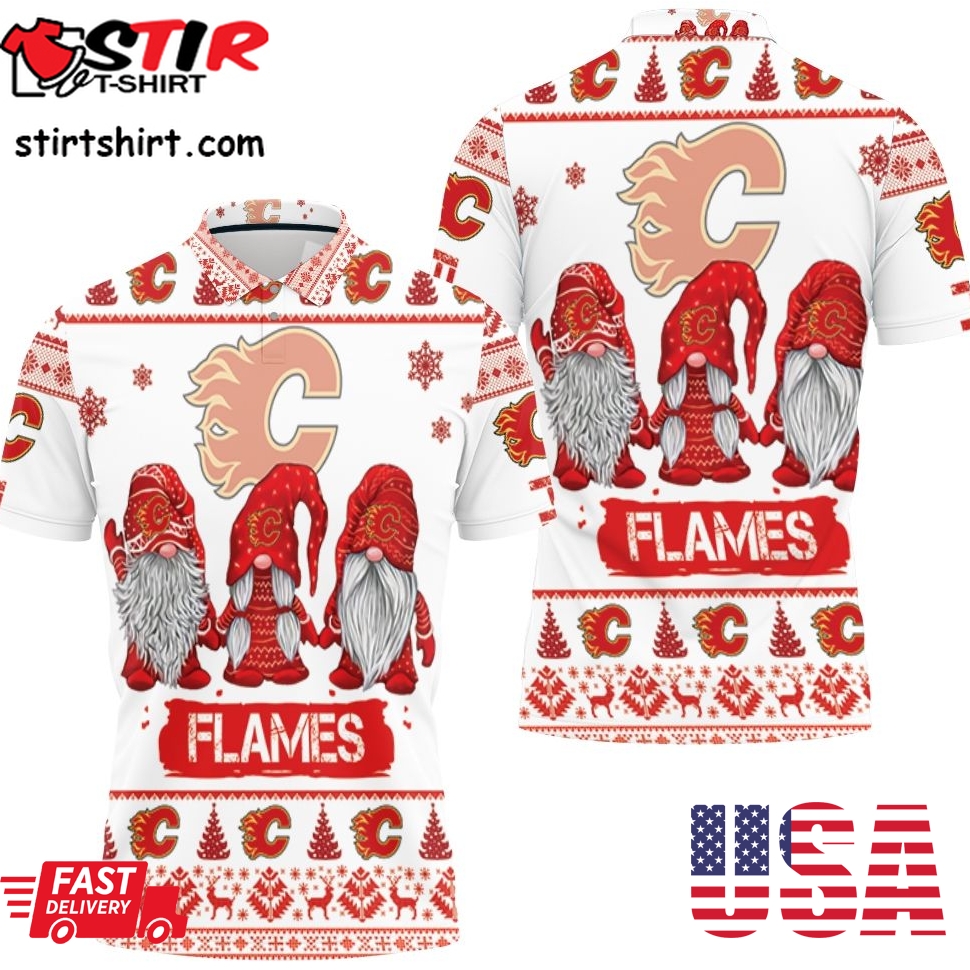 Christmas Gnomes Calgary Flames Ugly Sweatshirt Christmas 3D Polo Shirt All Over Print Shirt 3D T Shirt