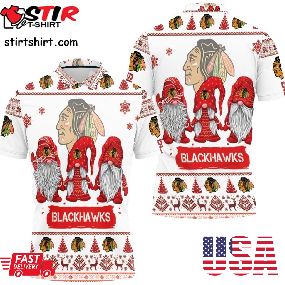 Christmas Gnomes Chicago Blackhawks Ugly Sweatshirt Christmas 3D Polo Shirt All Over Print Shirt 3D T Shirt