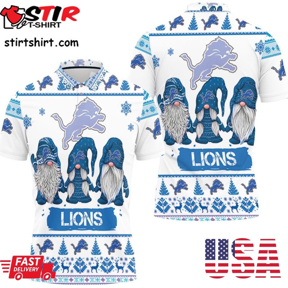 Christmas Gnomes Detroit Lions Ugly Sweatshirt Christmas 3D Polo Shirt All Over Print Shirt 3D T Shirt