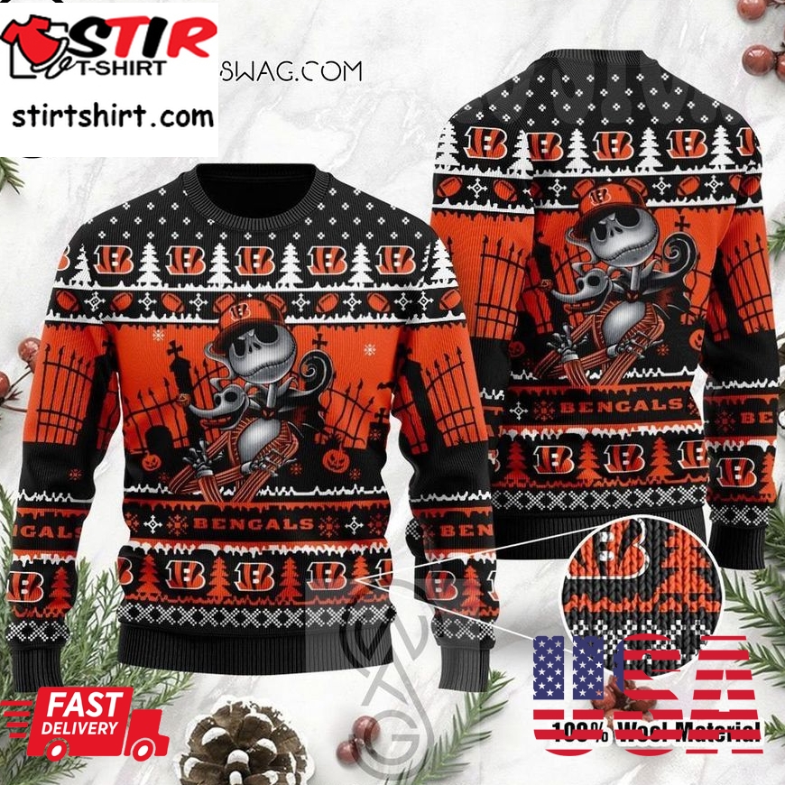 Cincinnati Bengals Jack Skellington Halloween Knitting Pattern Ugly Christmas Sweater