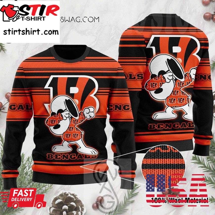 Cincinnati Bengals Snoopy Dabbing Knitting Pattern Ugly Christmas Sweater