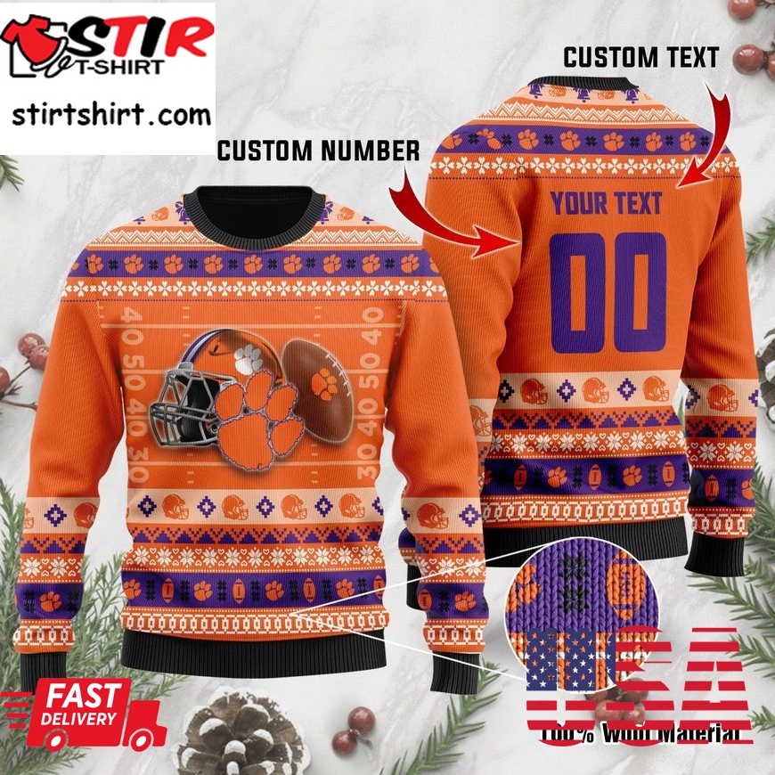 Clemson Tigers Custom Name _ Number Personalized Ugly Christmas Sweater, Ugly Sweater, Christmas Sweaters, Hoodie, Sweatshirt, Sweater