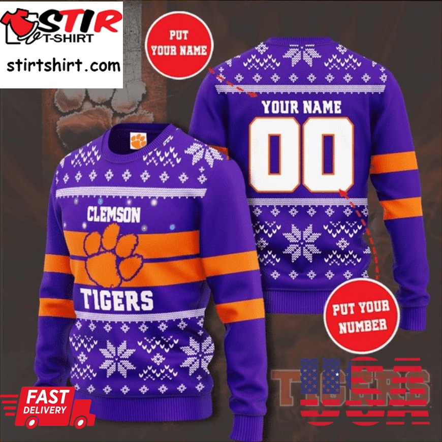 Clemson Tigers Custom Personalized 3D Printed Ugly Christmas Sweater