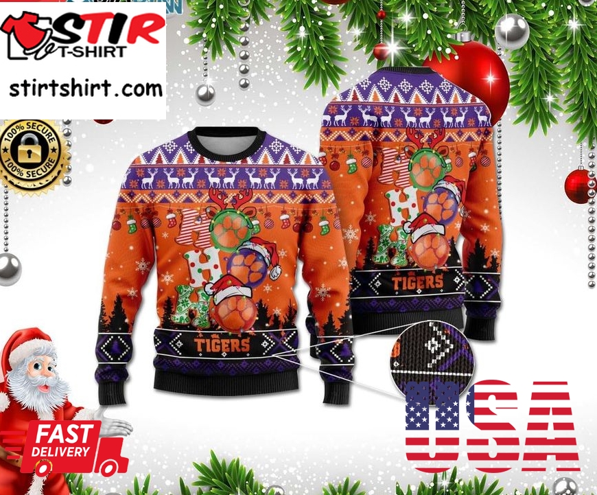 Clemson Tigers Ho Ho Ho 3D Print Christmas Wool Sweater