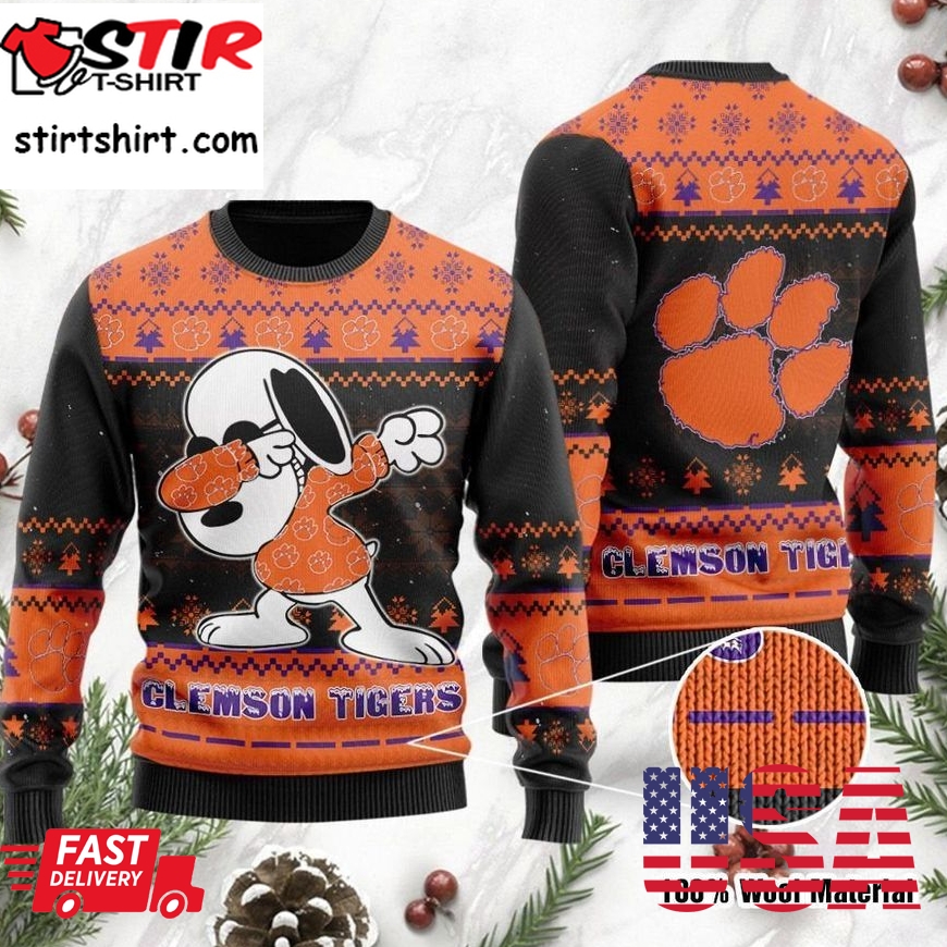 Clemson Tigers Snoopy Dabbing Ugly Christmas Sweater Ugly Sweater Christmas