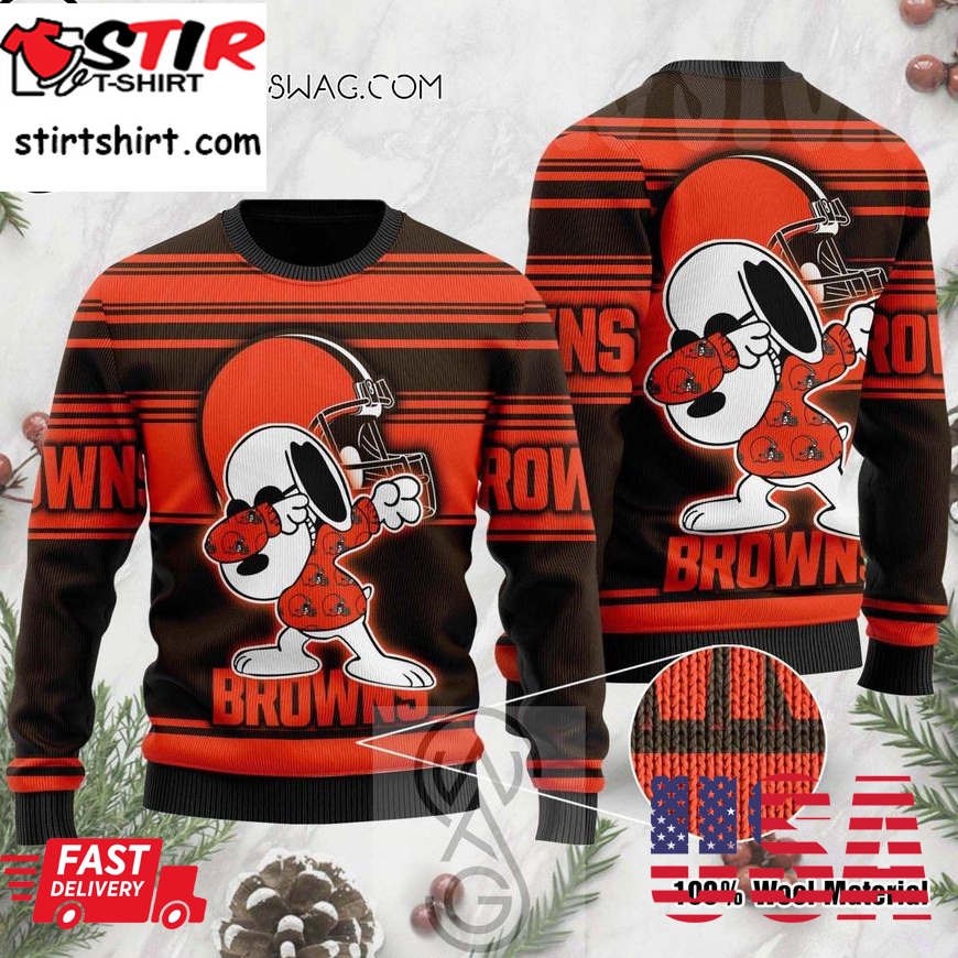 Cleveland Browns And Snoopy Dabbing Knitting Pattern Ugly Christmas Sweater