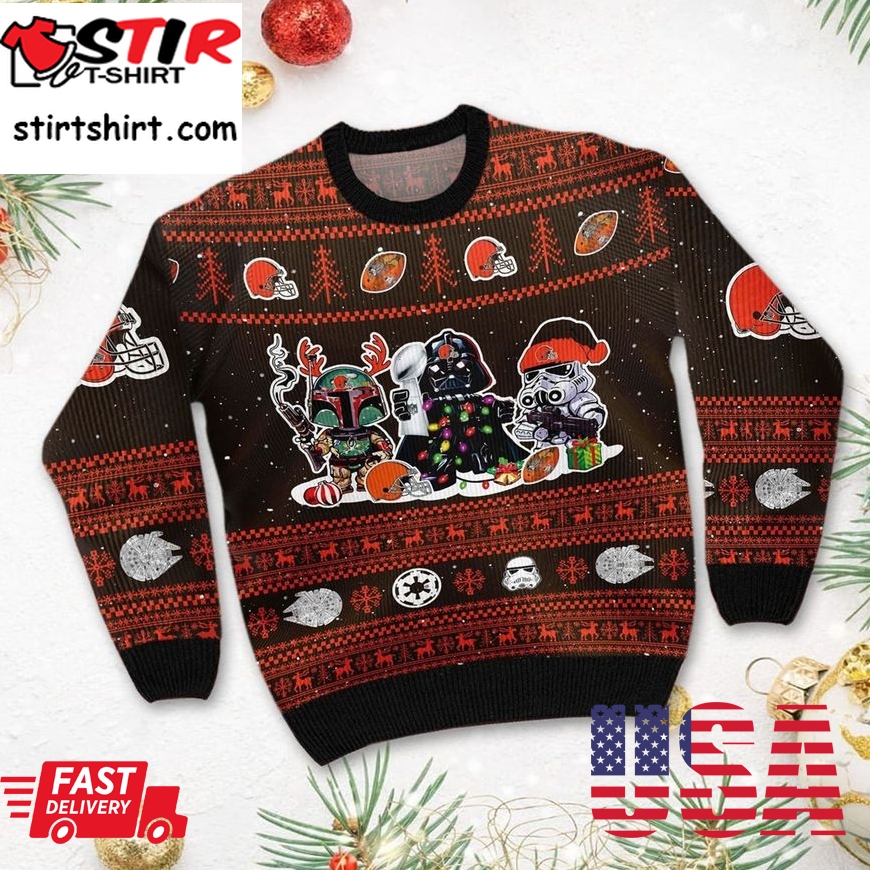 Cleveland Browns Star Wars Ugly Christmas Sweater Darth Vader Boba Fett Stormtrooper
