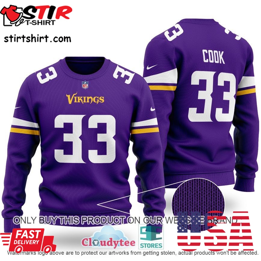 Cook 33 Minnesota Vikings Nfl Purple Wool Sweater  