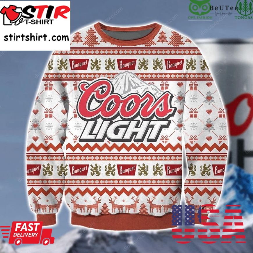 Coors Light Banquet Ugly Christmas Sweater Holiday Drinking Gift