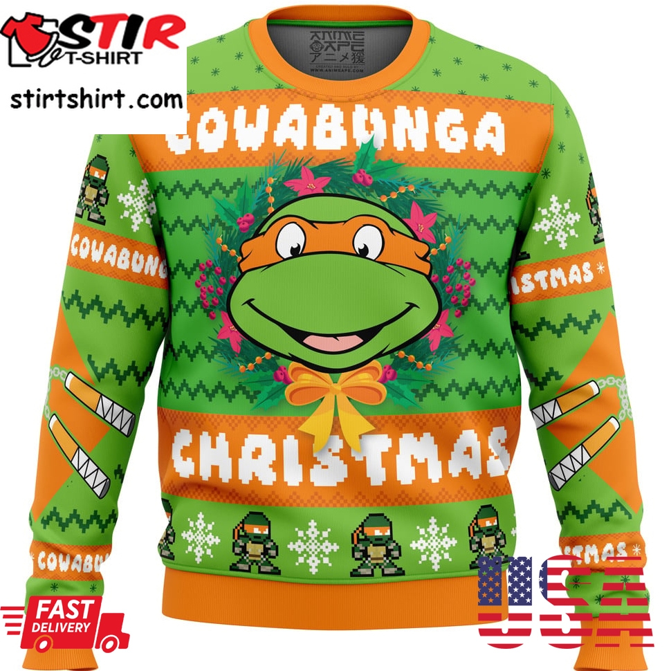 Cowabunga Michaelangelo Christmas Teenage Mutant Ninja Turtles Ugly Christmas Sweater