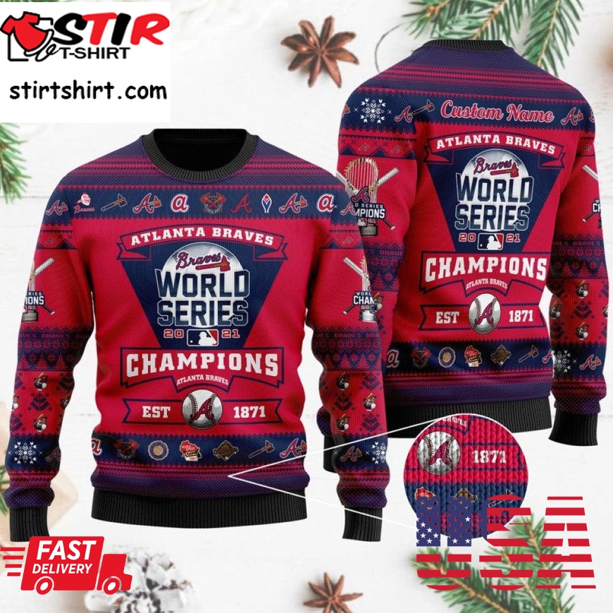 Custom Atlanta Braves 2021 World Series Trophy Ugly Christmas Sweater