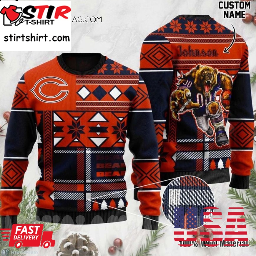 Custom Name Chicago Bears For Fans Ugly Christmas Sweater