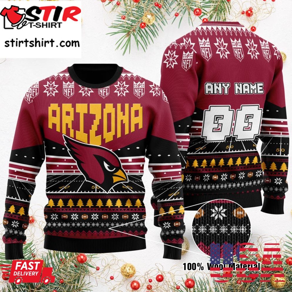 Custom Name Number Nfl Arizona Cardinals Rugby Stadium Ugly Christmas Sweater